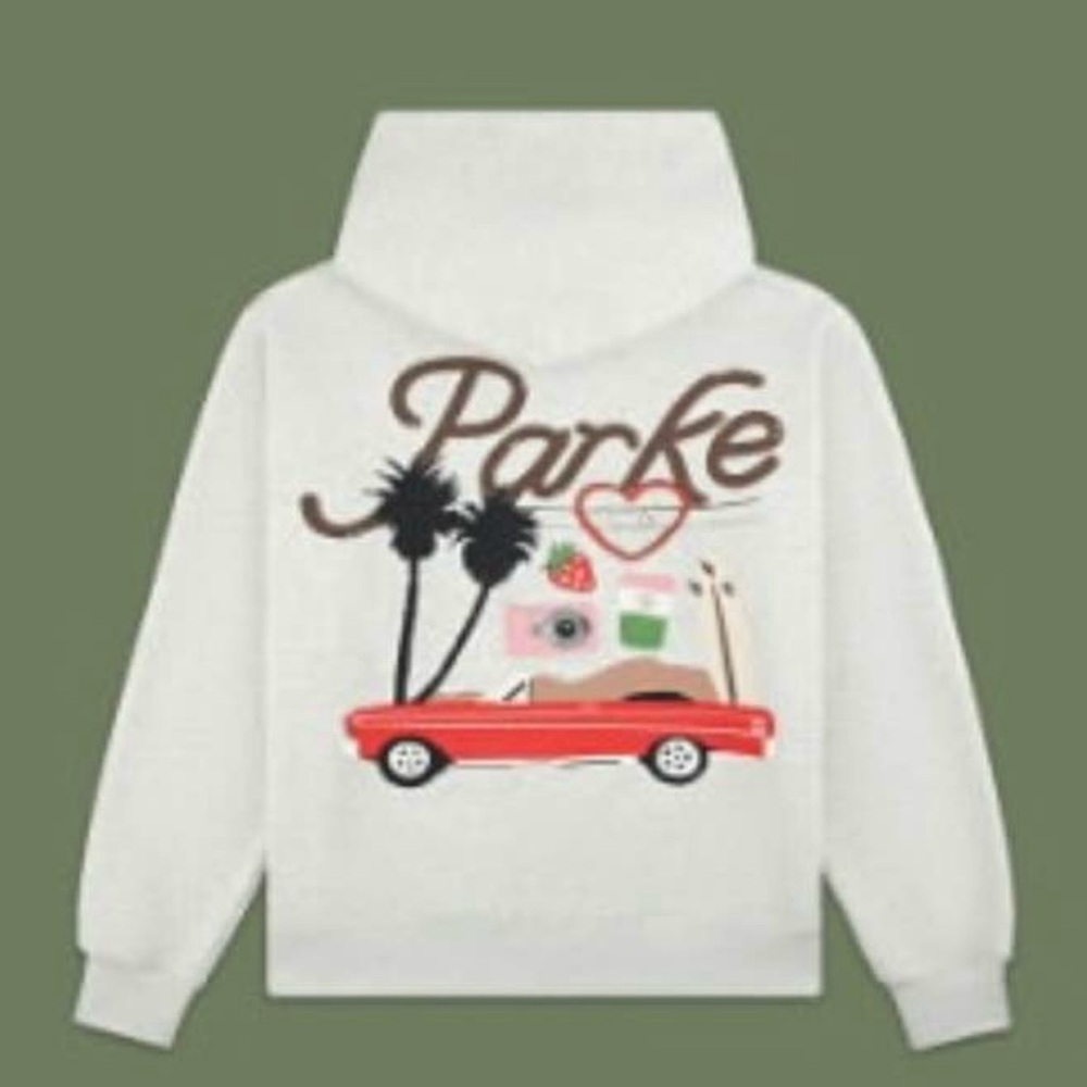 Trendy White Hoodie with Red Car Graphic
